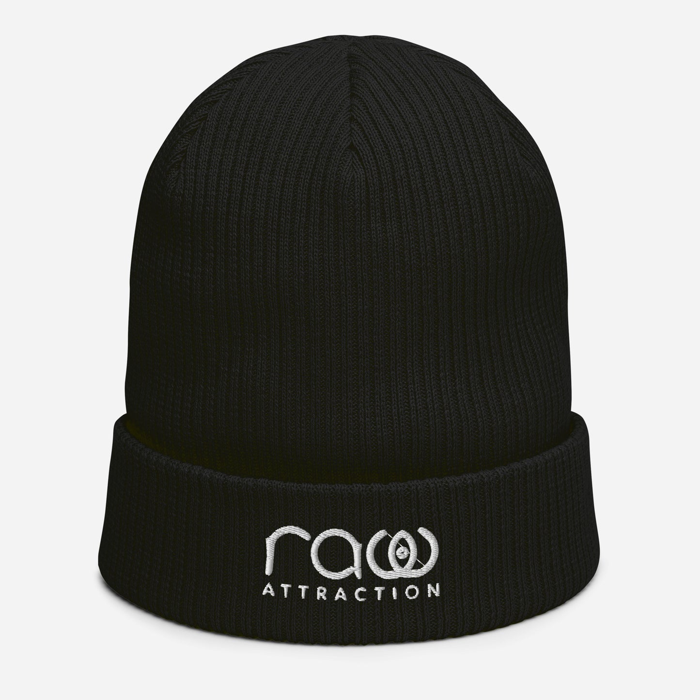 100% Organic Cotton Ribbed Raw Attraction Embroidered Beanie