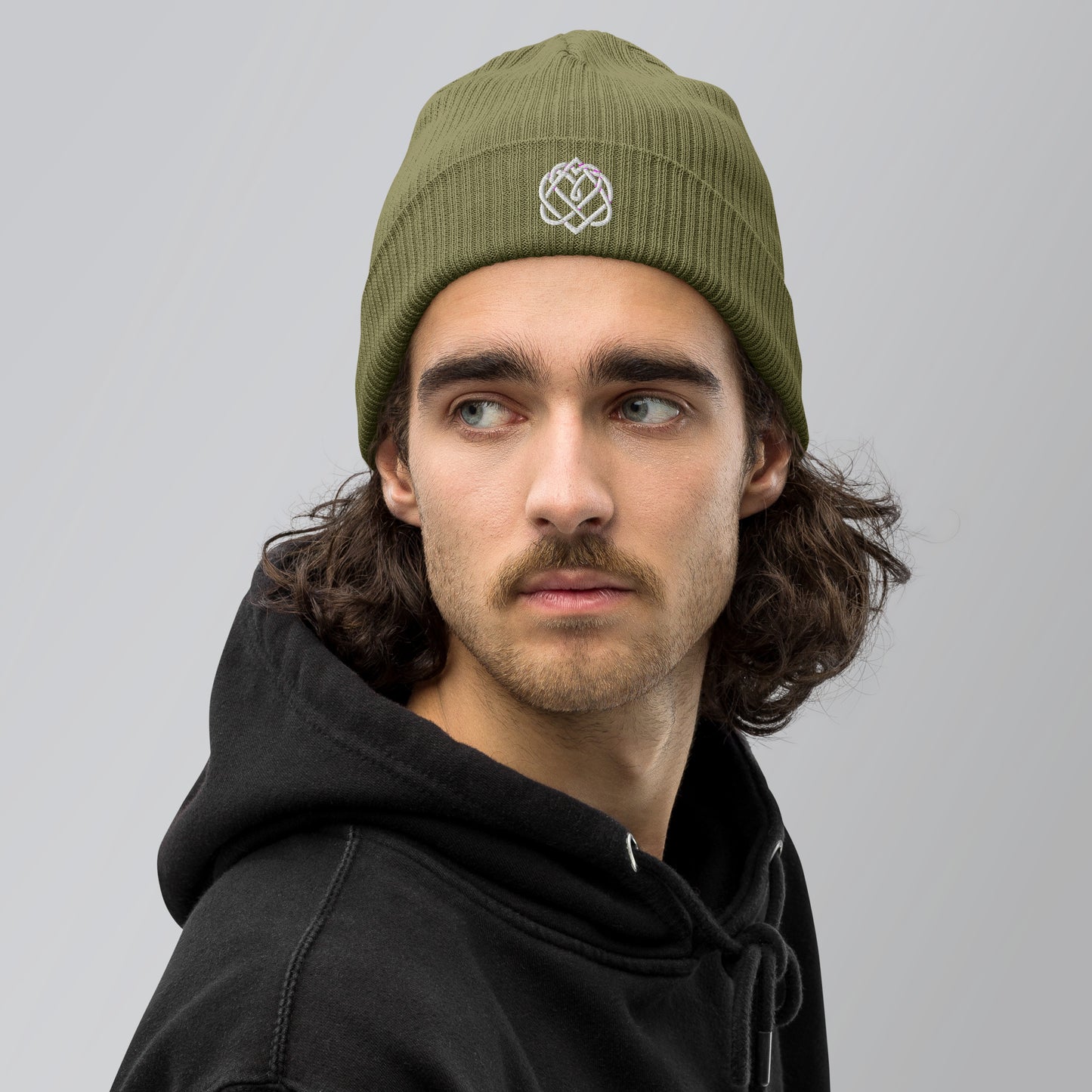 100% Organic Cotton Hat Embroidered Heart Initiation Beanie