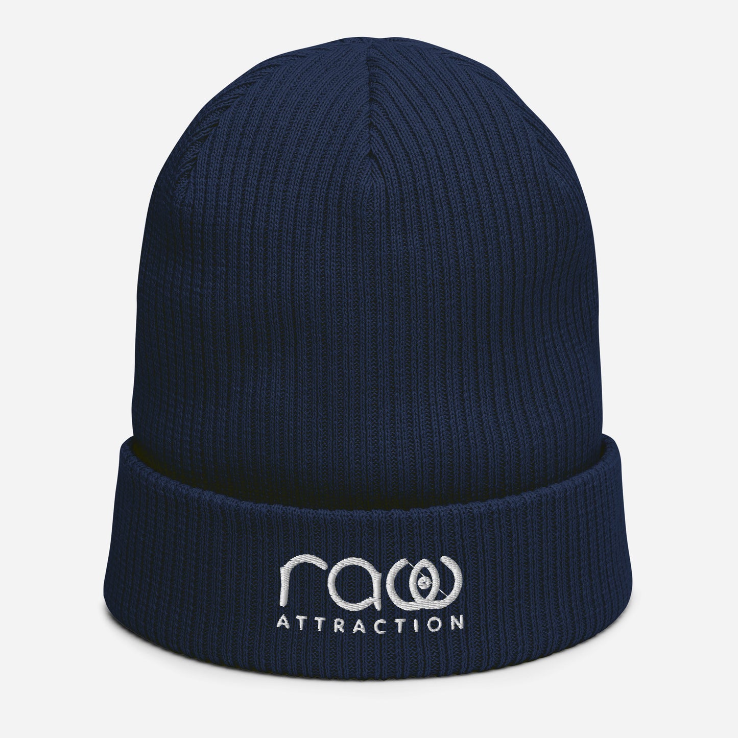 100% Organic Cotton Ribbed Raw Attraction Embroidered Beanie